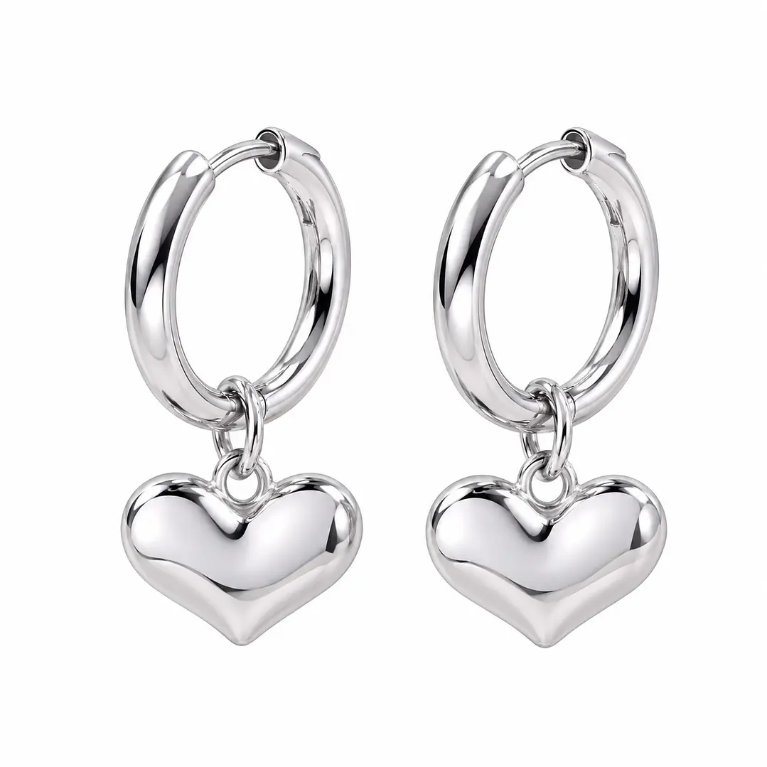 Aros Argolla Corazón Acero Inoxidable  1