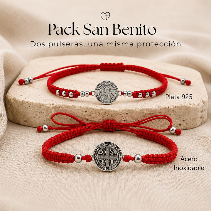 Pack 2 Pulseras Hilo Rojo Protección San Benito Pareja + Tarjeta Dedicatoria 1