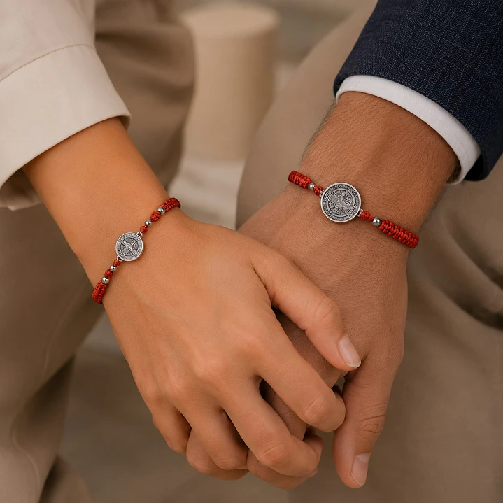 Pack 2 Pulseras Hilo Rojo Protección San Benito Pareja + Tarjeta Dedicatoria 2