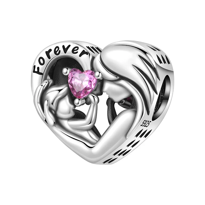 Charm Dije Mamá con Bebé Circón Rosa Plata 925 1