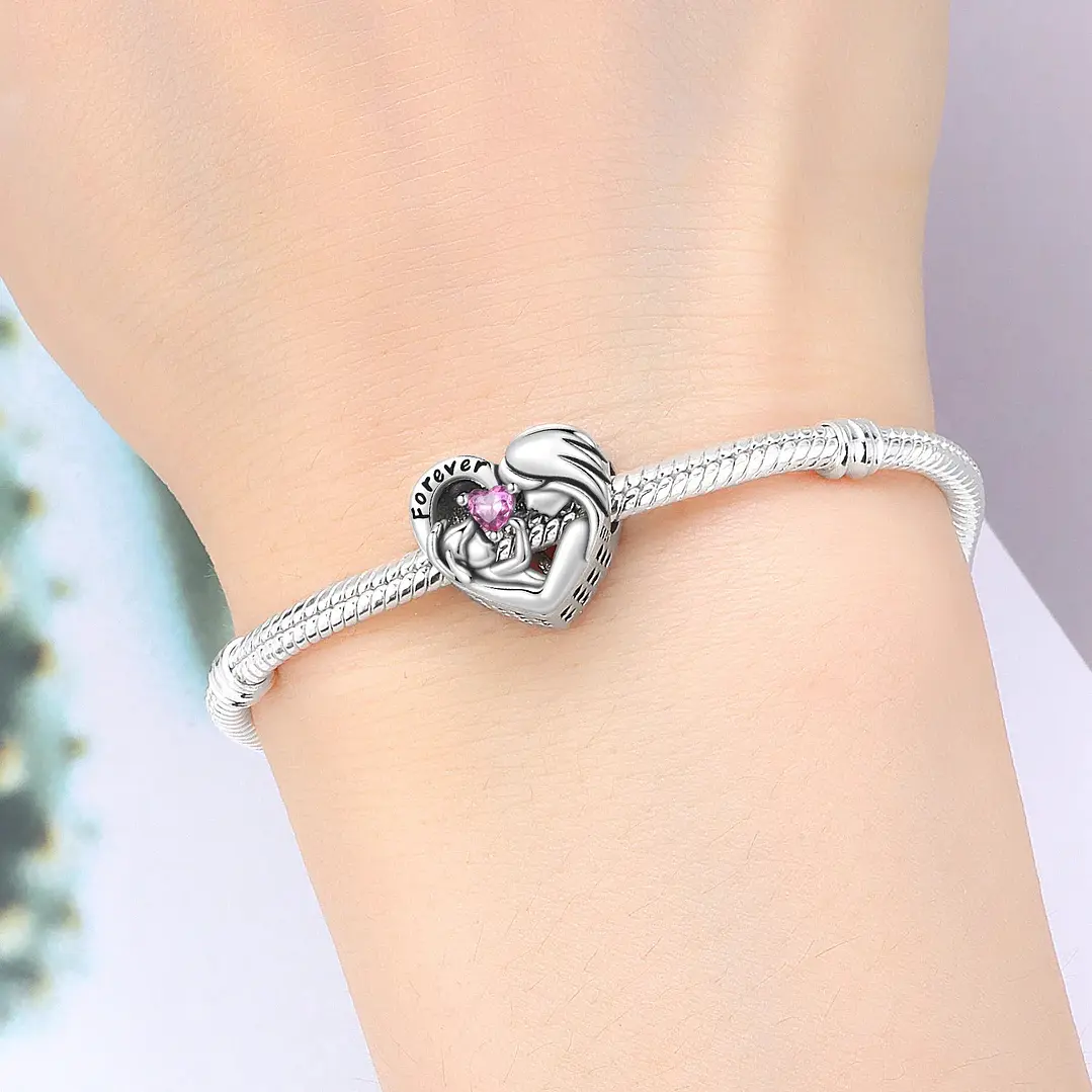 Charm Dije Mamá con Bebé Circón Rosa Plata 925 2