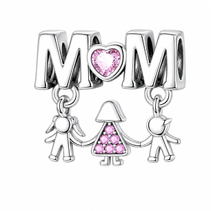 Charm Dije Mamá con Hijos Circón Rosa Plata 925