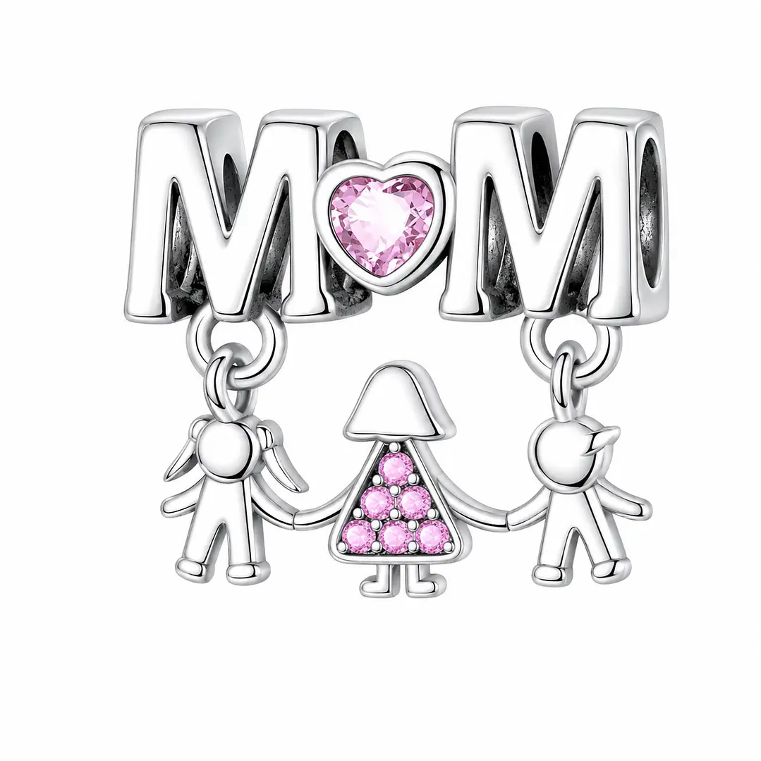 Charm Dije Mamá con Hijos Circón Rosa Plata 925 1