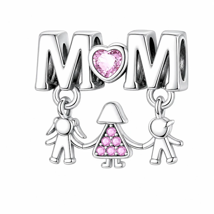 Charm Dije Mamá con Hijos Circón Rosa Plata 925 1