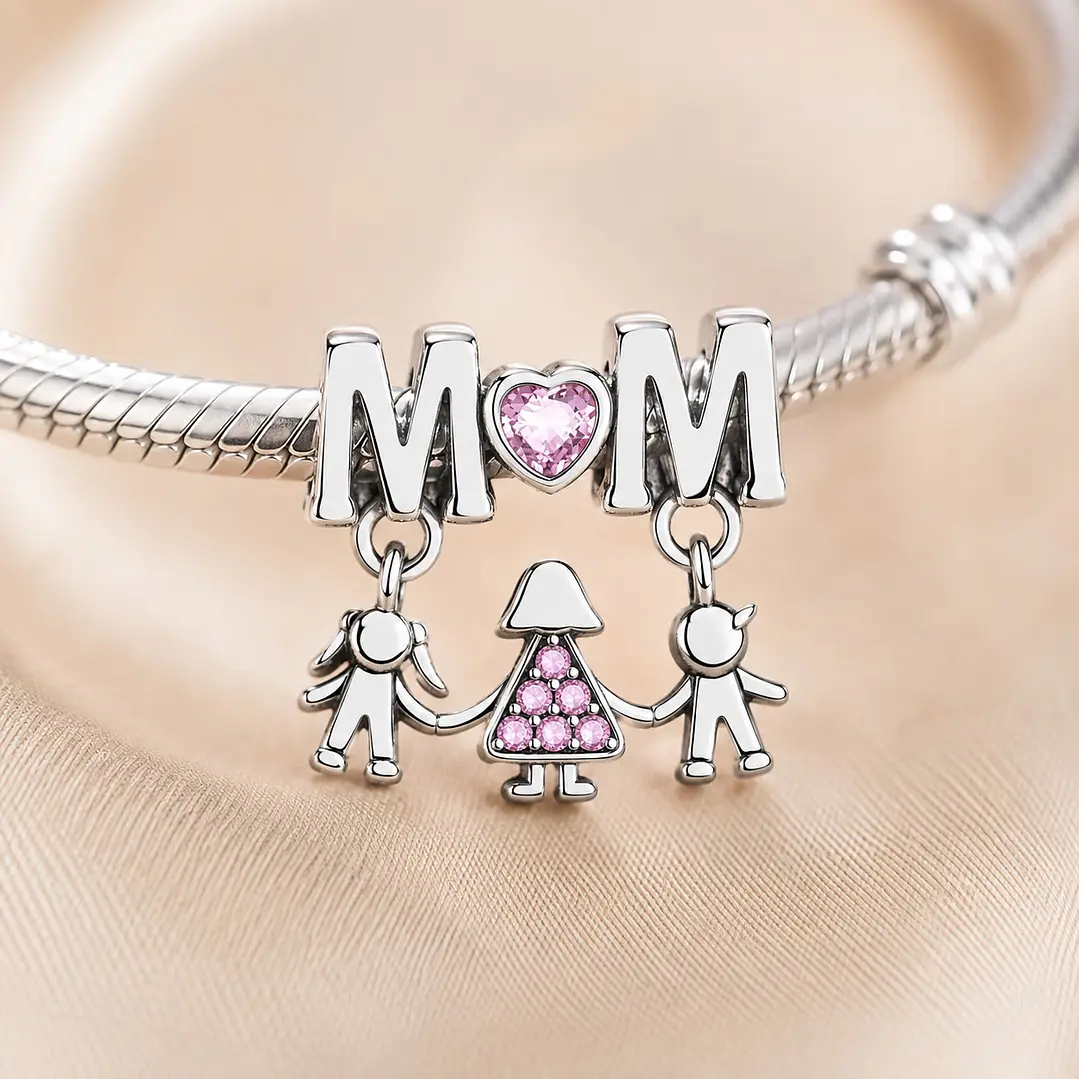 Charm Dije Mamá con Hijos Circón Rosa Plata 925 2