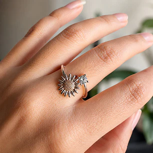 Anillo Girasol Ajustable Plata Ley 925   