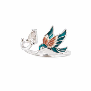 Anillo Colibrí Circón Esmaltado Ajustable Plata Ley 925   