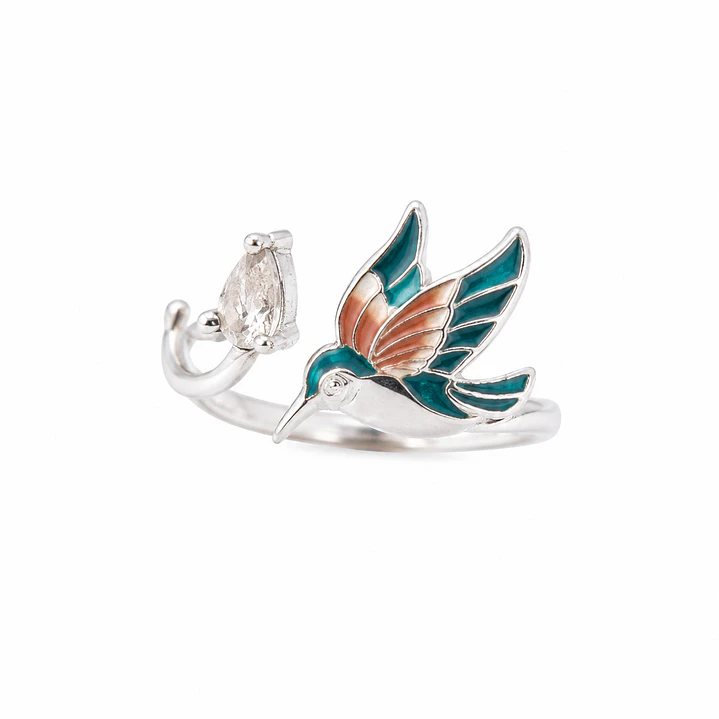 Anillo Colibrí Circón Esmaltado Ajustable Plata Ley 925    1
