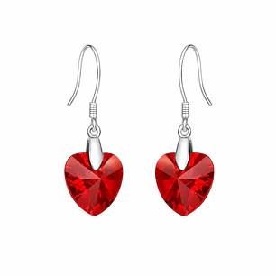 Aros Cristal Austriaco Corazón Rojo Plata Ley 925 