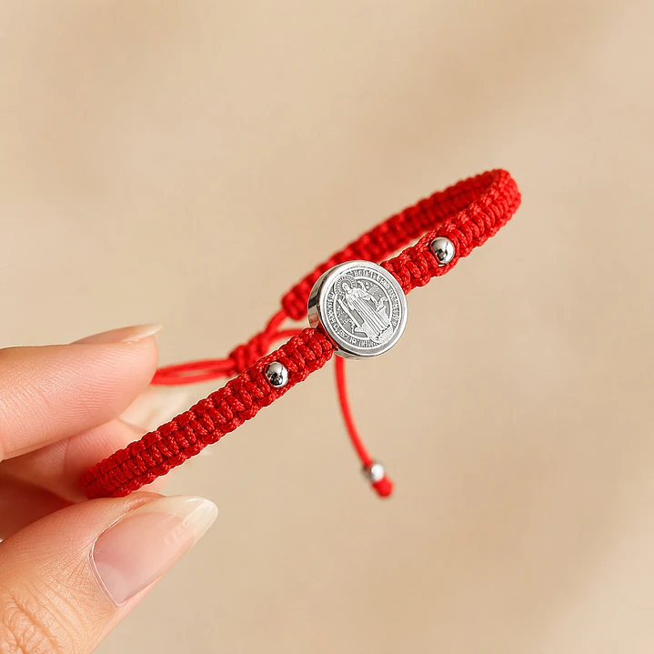 Pulsera Hilo Rojo San Benito Acero Inoxidable Unisex 3