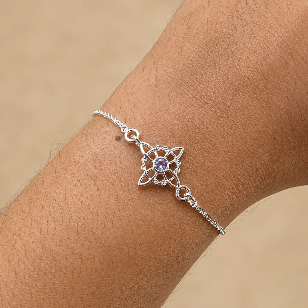 Pulsera Nudo de Bruja Circón Morado Plata 925 2