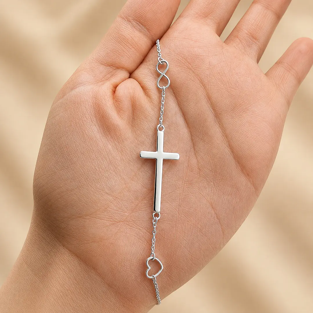 Pulsera Cruz Corazón Infinito Plata 925 2