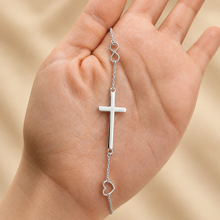 Pulsera Cruz Corazón Infinito Plata 925 2