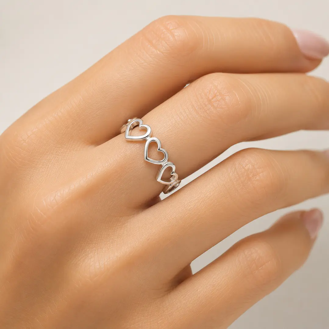 Anillo Corazones Ajustable Acero Inoxidable    2