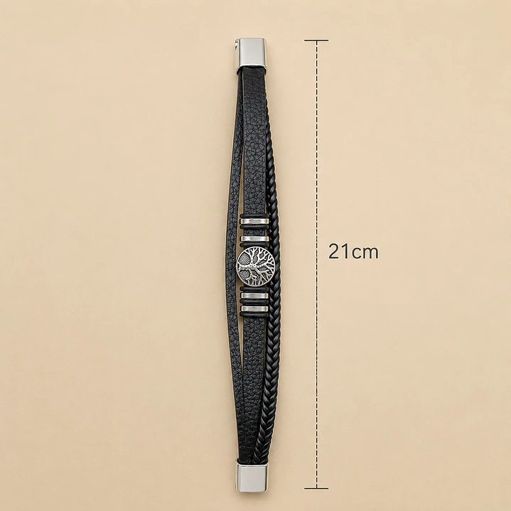 Pulsera Cuero Hombre Árbol de la Vida Acero Inoxidable  3