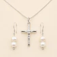 Conjunto Collar Crucifijo y Aros Perla de Rio Natural Plata 925 - EDICIÒN LIMITADA  - Miniatura 1