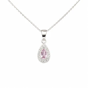 Collar Gota Circón Rosa Plata Ley 925