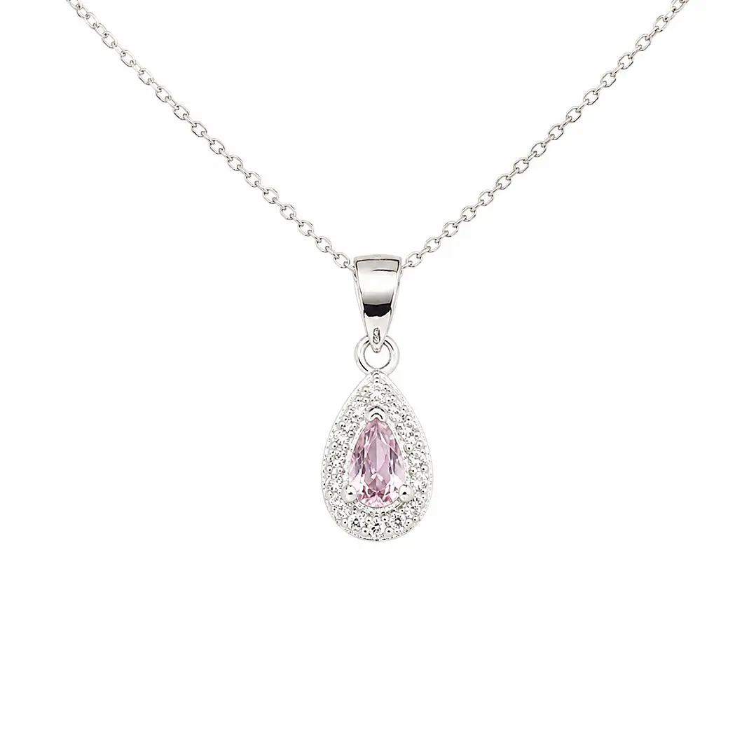 Collar Gota Circón Rosa Plata Ley 925 1