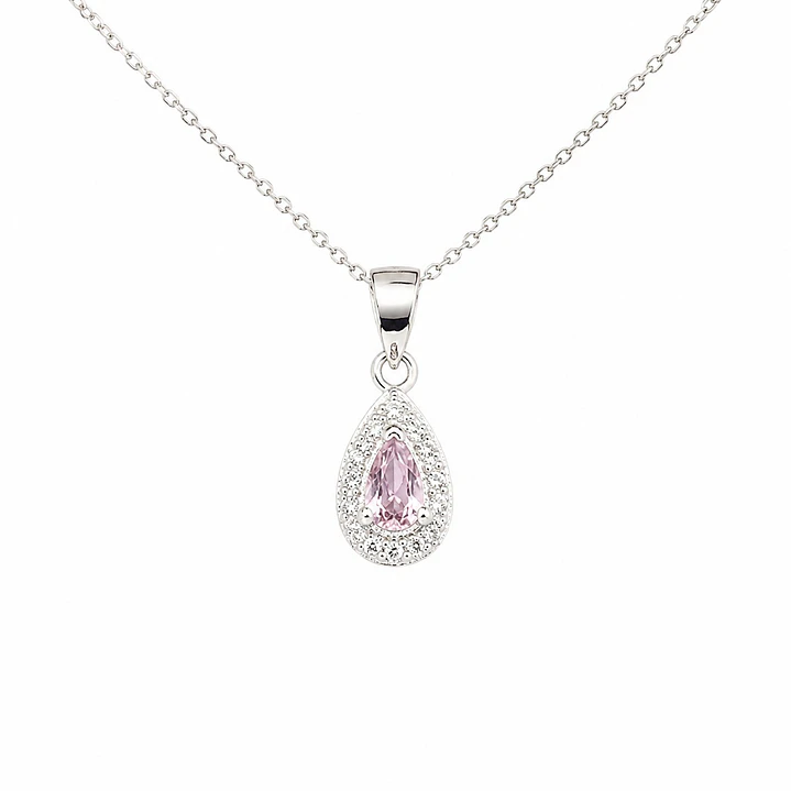 Collar Gota Circón Rosa Plata Ley 925 1