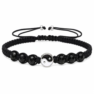 Pulsera Yin Yang Hilo Negro Cristal Acero Inoxidable