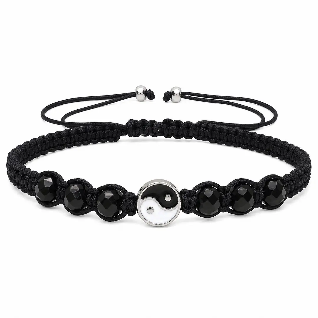 Pulsera Yin Yang Hilo Negro Cristal Acero Inoxidable 1