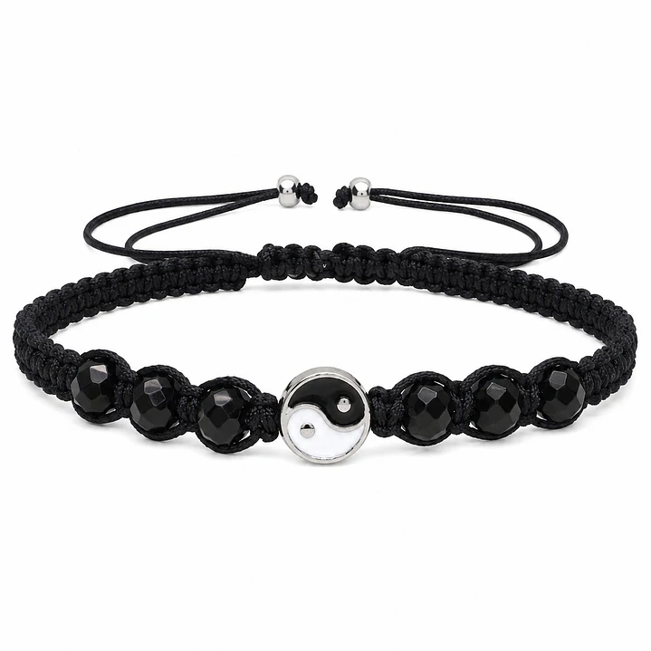Pulsera Yin Yang Hilo Negro Cristal Acero Inoxidable 1