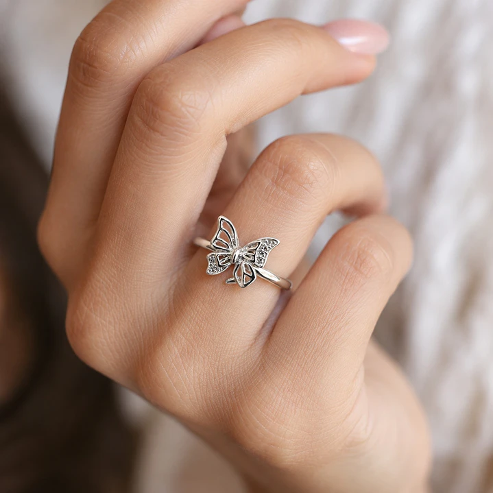 Anillo Ajustable Mariposa en Plata Ley 925 2