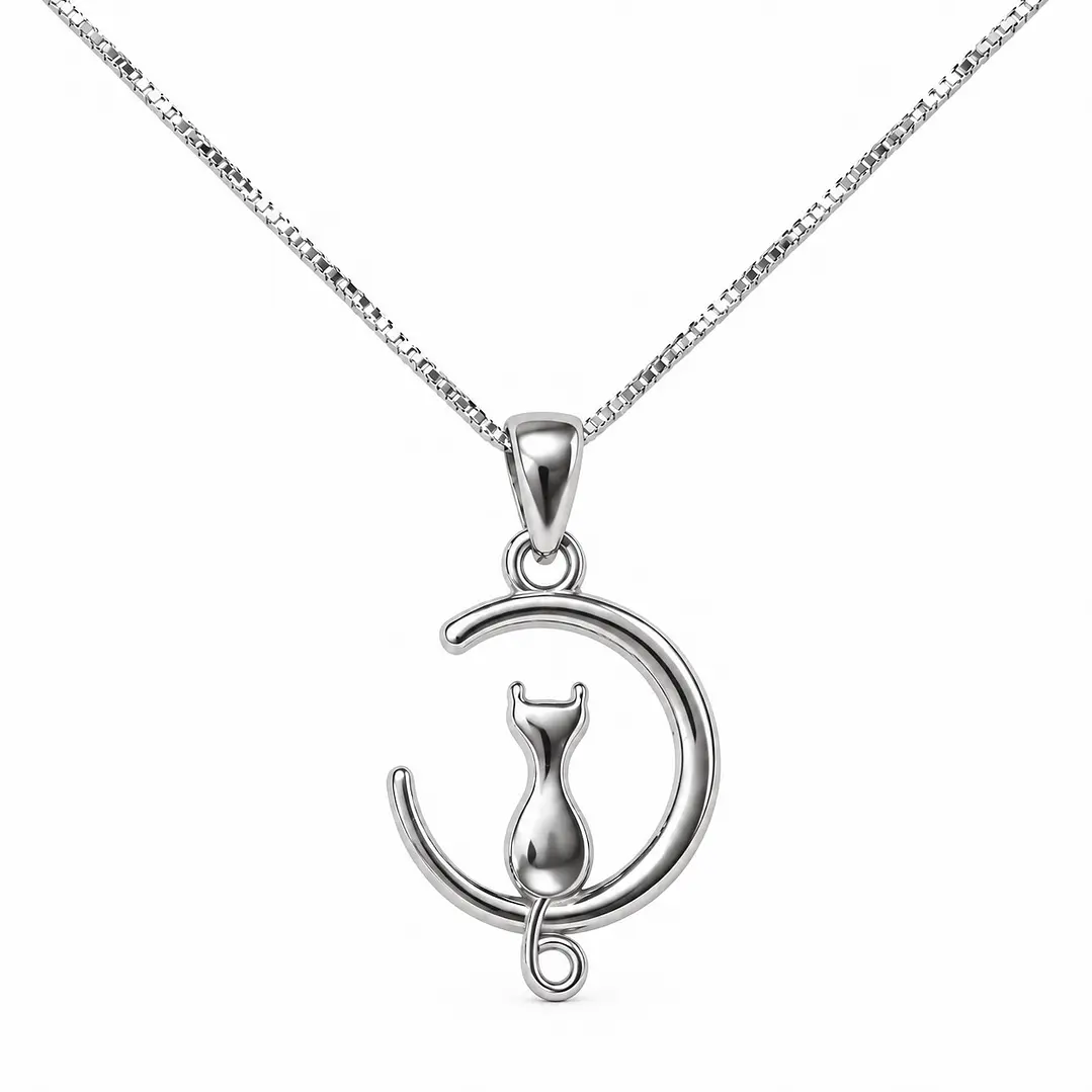Collar Gato con Luna Plata Ley 925 1