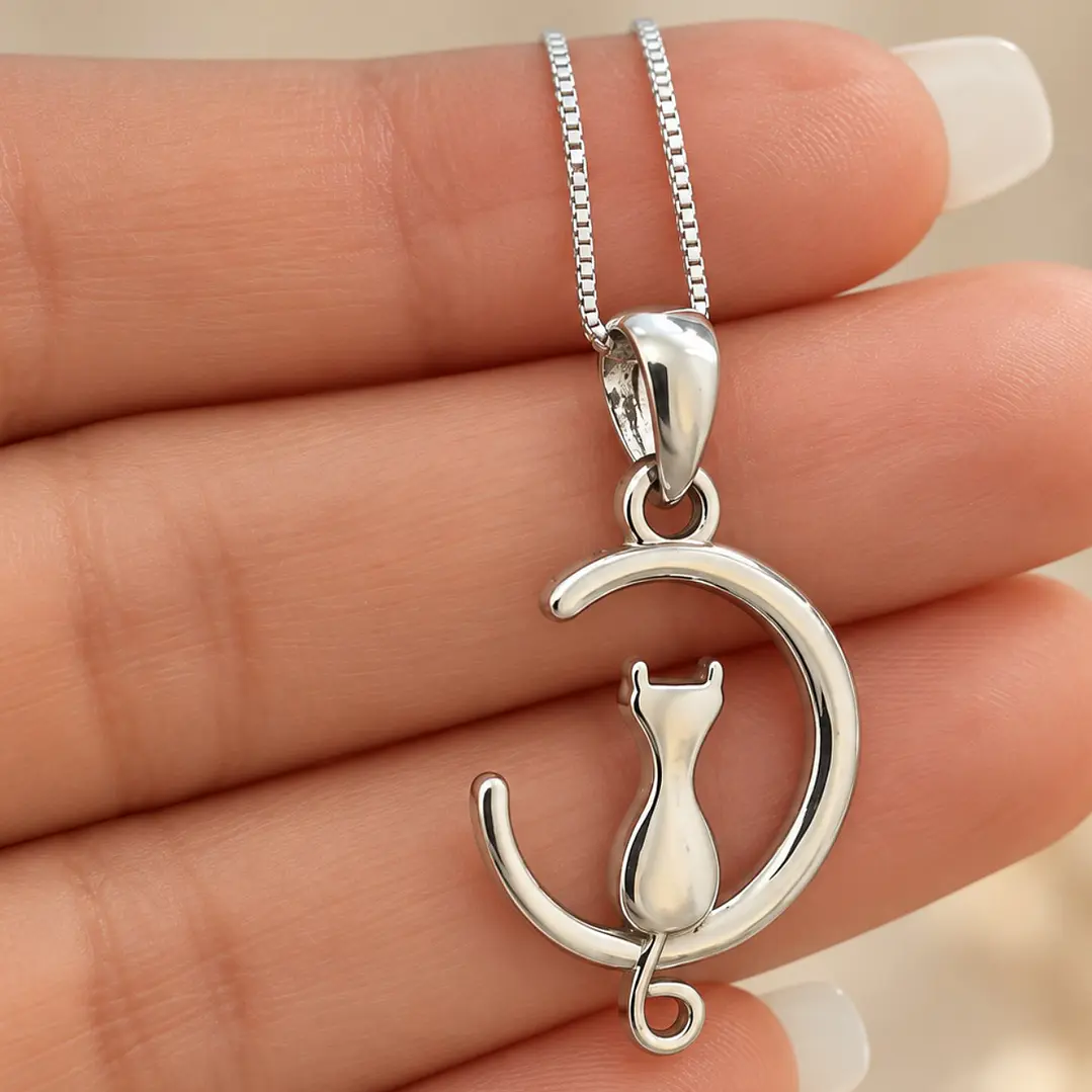 Collar Gato con Luna Plata Ley 925 3
