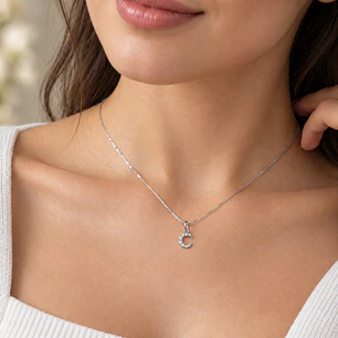 Collar Luna Circón Plata Ley 925