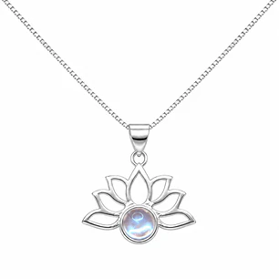 Collar Flor de Loto con Piedra Luna Plata Ley 925