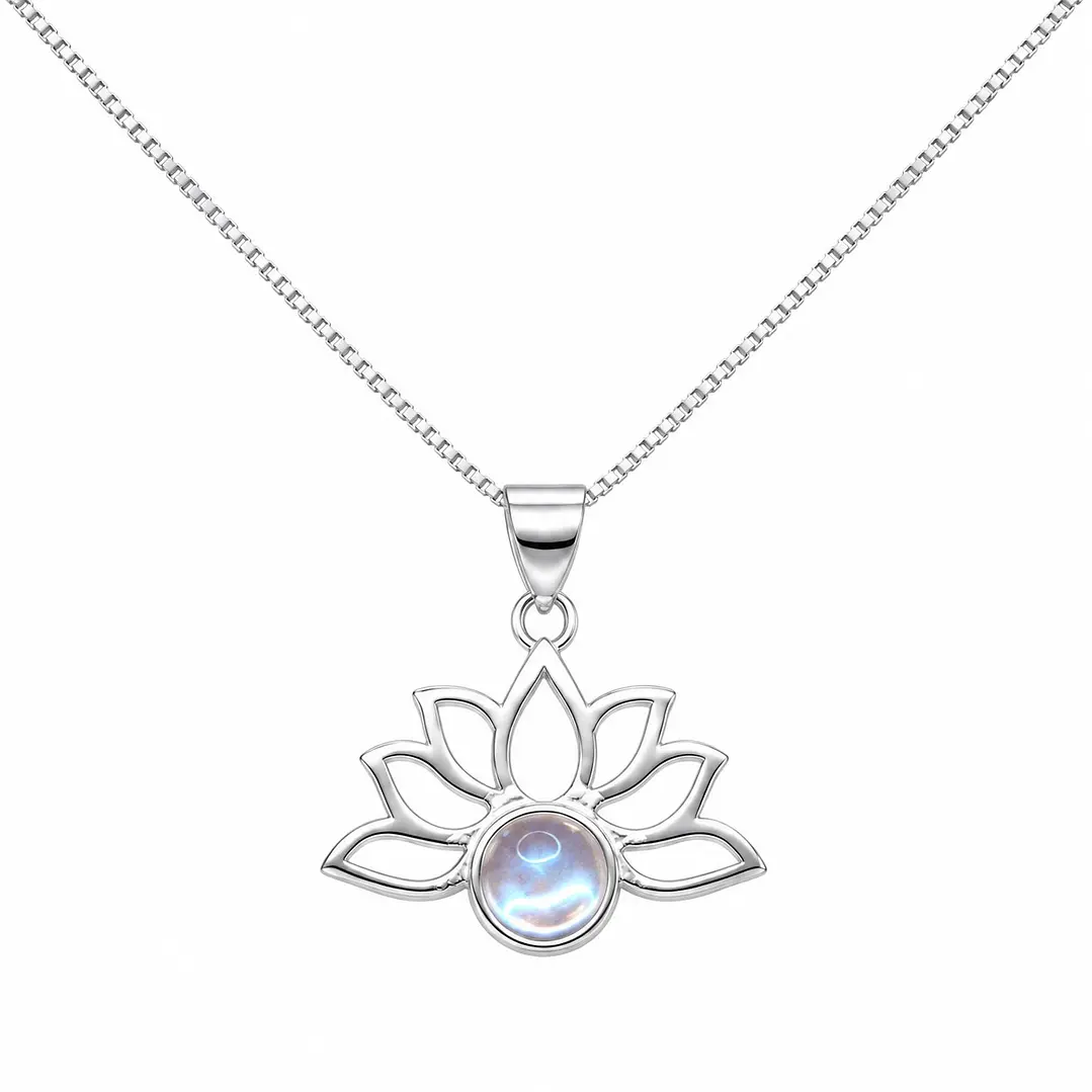 Collar Flor de Loto con Piedra Luna Plata Ley 925 1