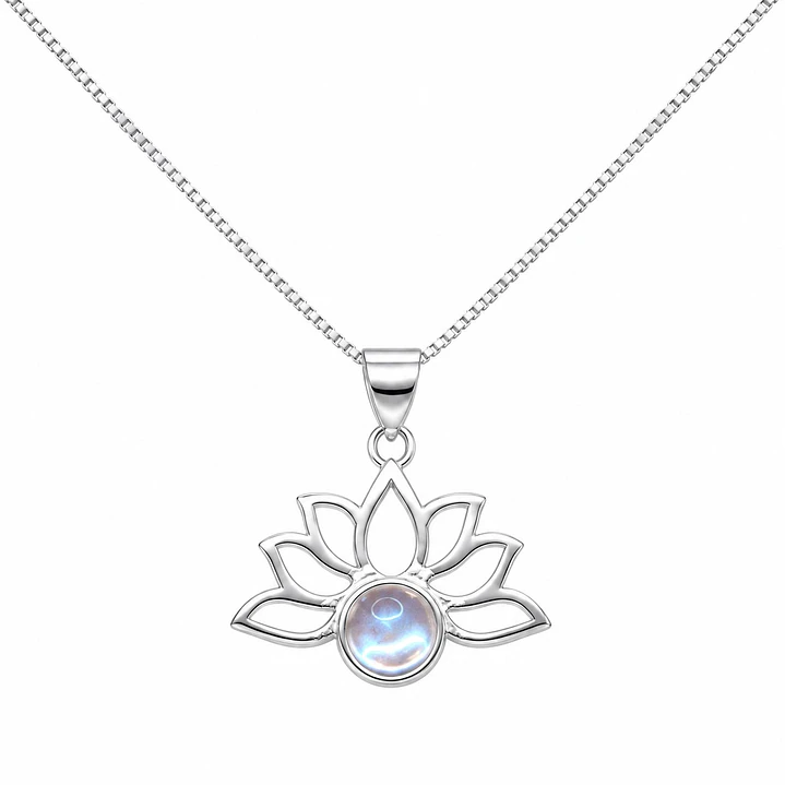 Collar Flor de Loto con Piedra Luna Plata Ley 925 1