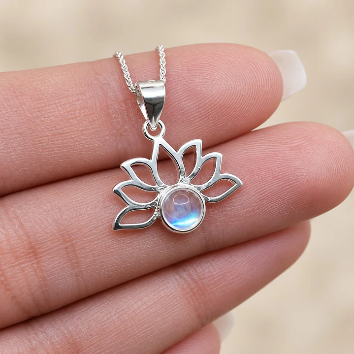Collar Flor de Loto con Piedra Luna Plata Ley 925 2