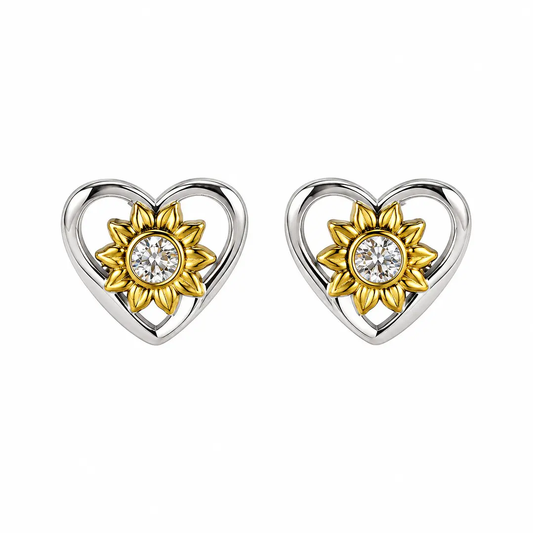 Aros Girasol Corazón Plata 925 1
