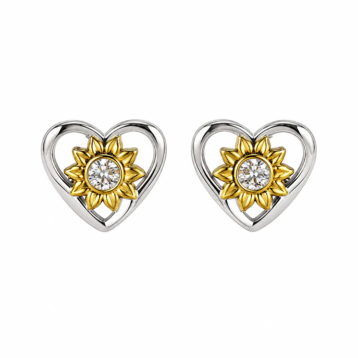 Aros Girasol Corazón Plata 925 1