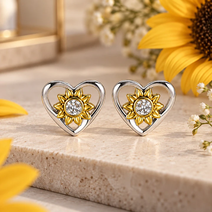 Aros Girasol Corazón Plata 925 3