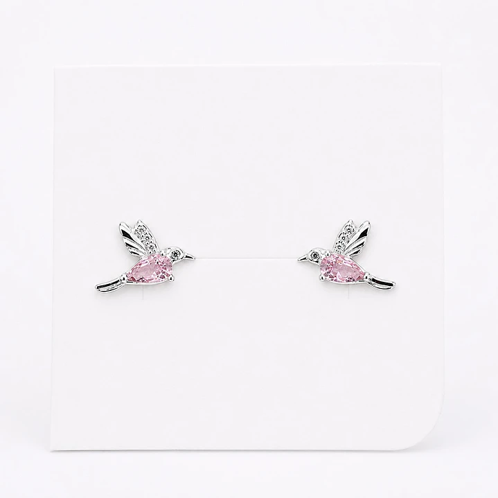 Aros Colibrí Circón Rosa Plata Ley 925   1