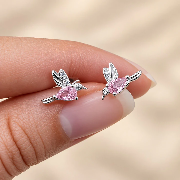 Aros Colibrí Circón Rosa Plata Ley 925   2