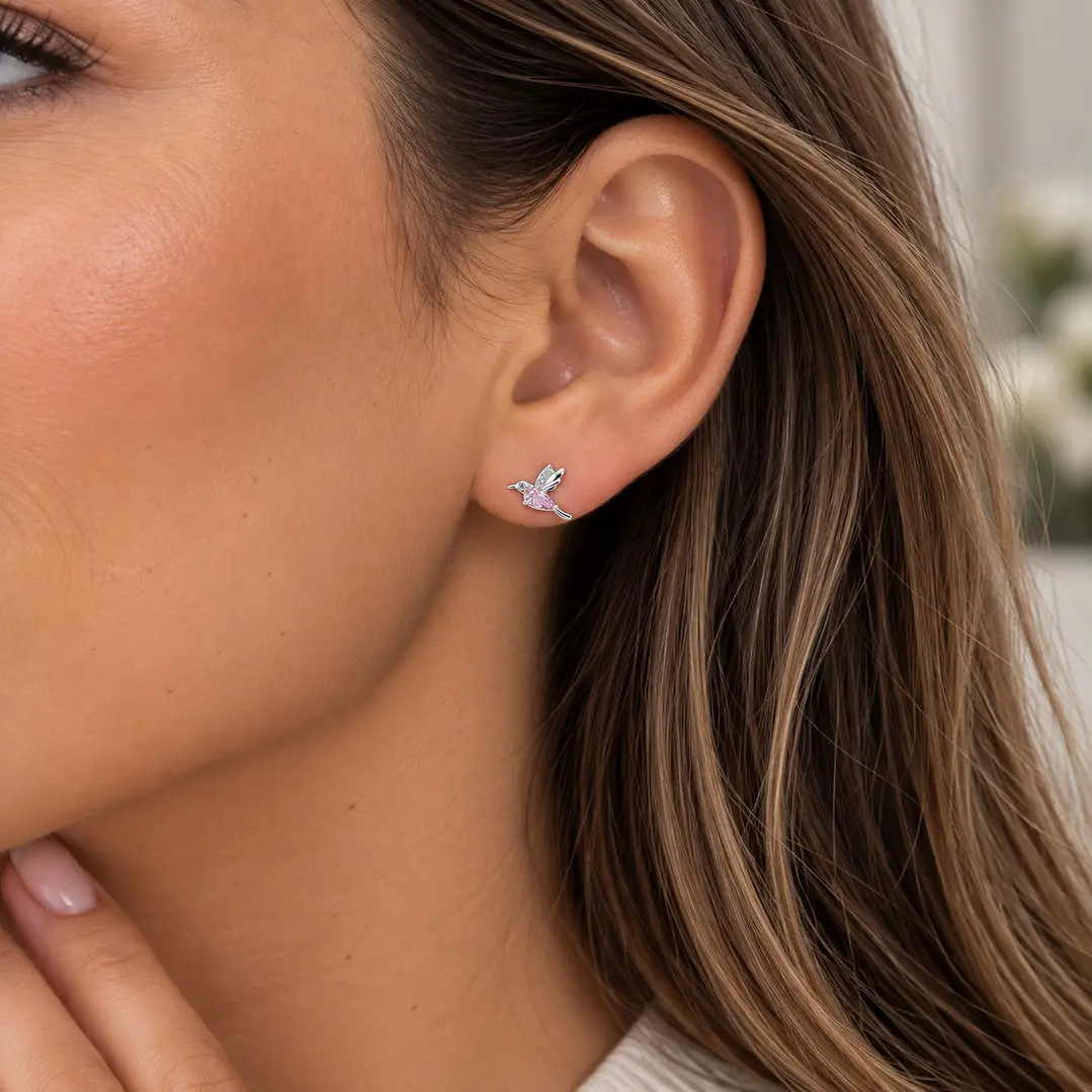 Aros Colibrí Circón Rosa Plata Ley 925   3