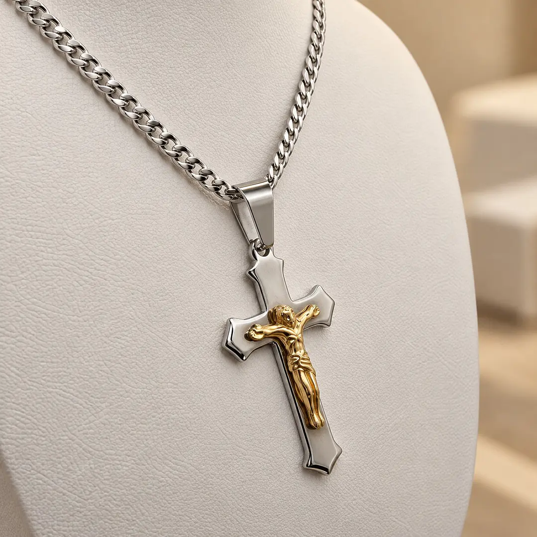Collar Crucifijo en Acero Inoxidable 3