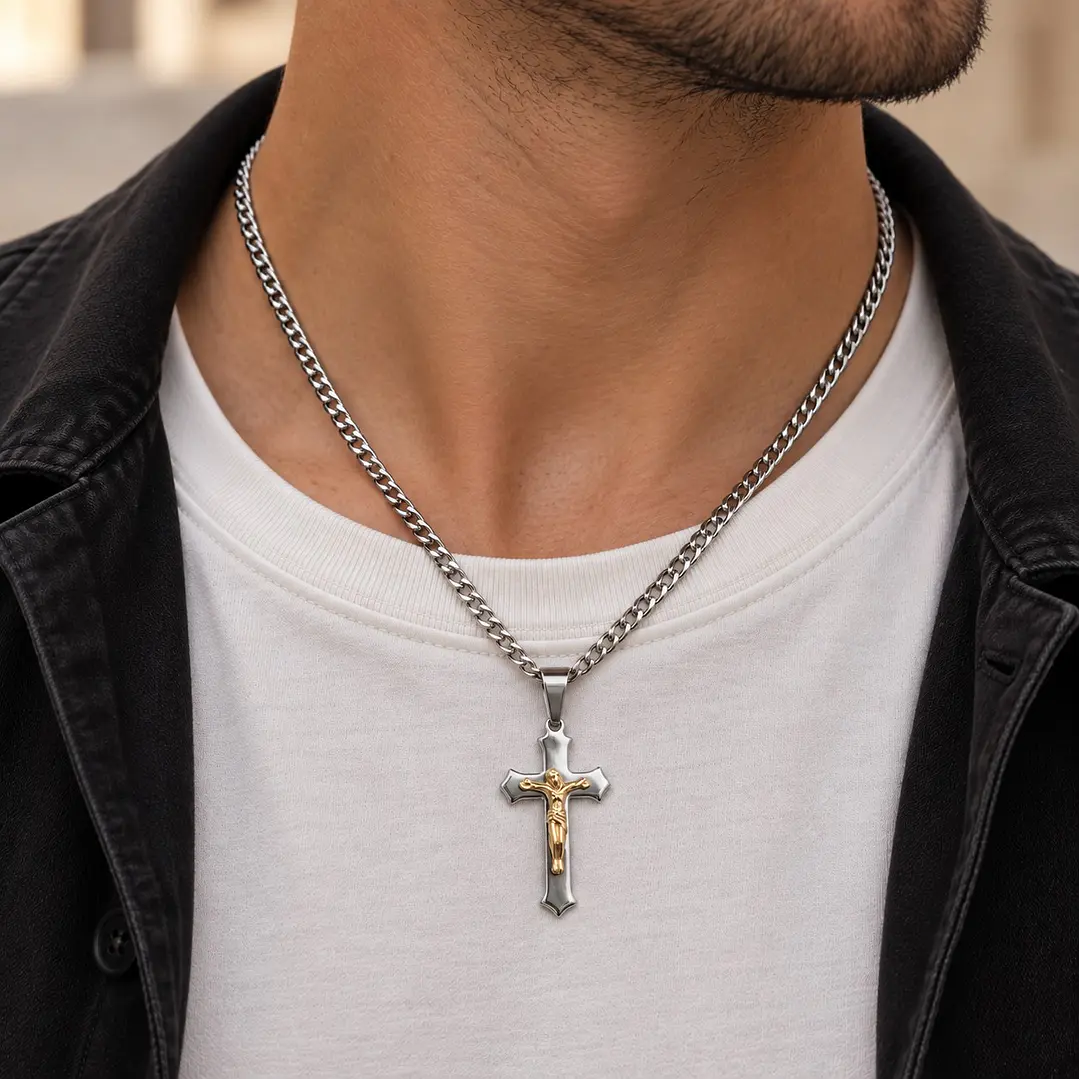 Collar Crucifijo en Acero Inoxidable 4
