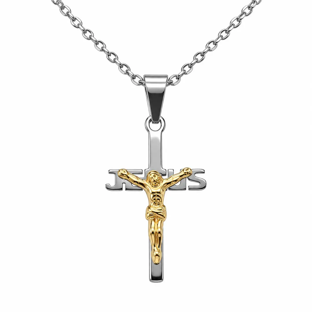 Collar Crucifijo Jesús en Acero Inoxidable 1