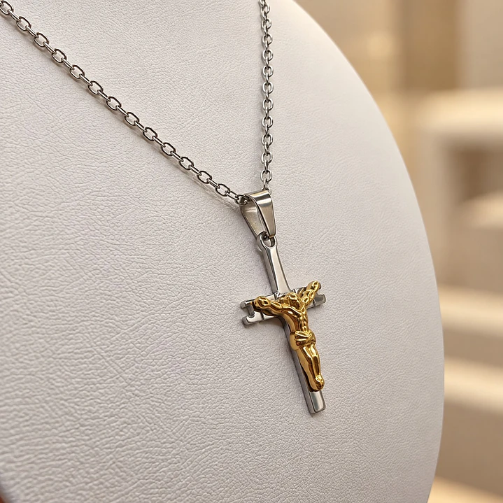 Collar Crucifijo Jesús en Acero Inoxidable 3