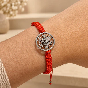 Pulsera Hilo Rojo Cubo de Metatrón Amuleto Protección