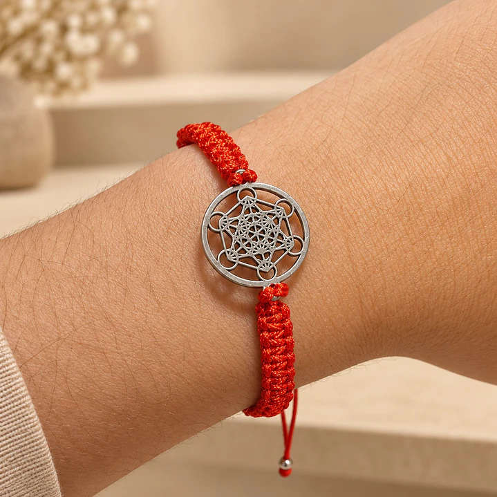 Pulsera Hilo Rojo Cubo de Metatrón Amuleto Protección 2