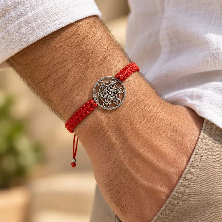 Pulsera Hilo Rojo Cubo de Metatrón Amuleto Protección 3