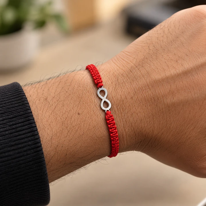 Pulsera Hilo Rojo Infinito Acero Inoxidable 3