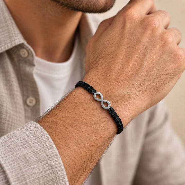 Pulsera Hilo Negro Infinito Acero Inoxidable 2