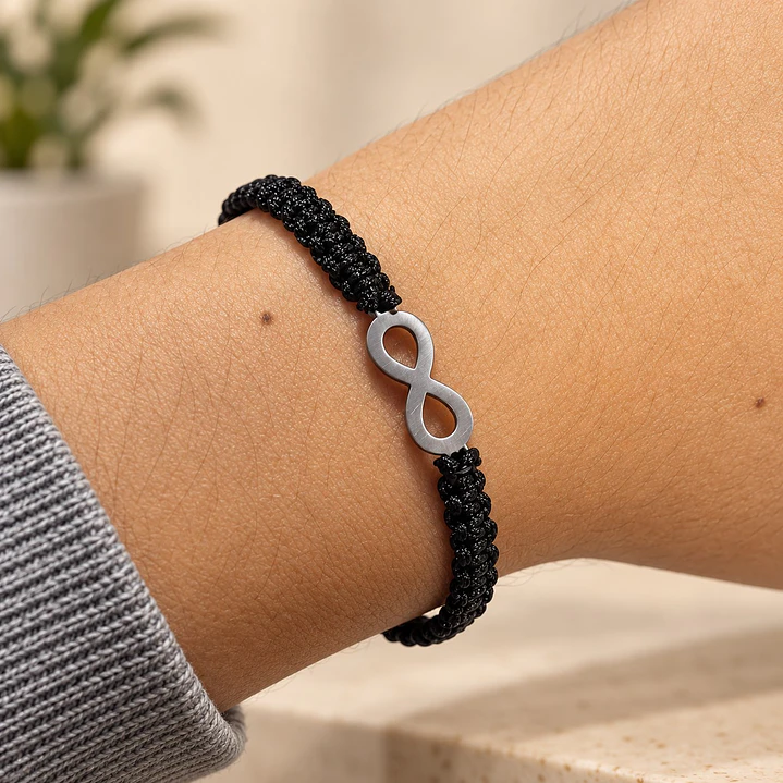 Pulsera Hilo Negro Infinito Acero Inoxidable 3